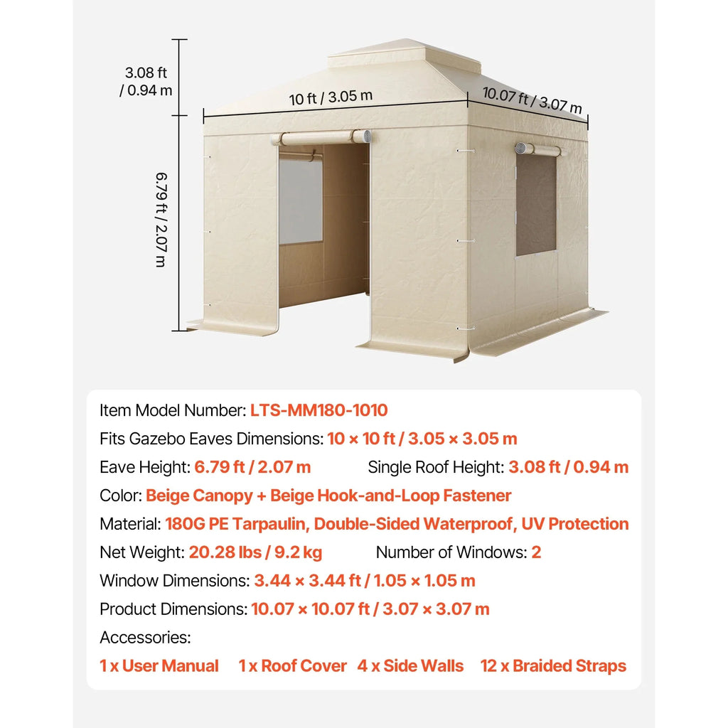KFFKFF Winter Gazebo Cover for 10 x 10 ft Double-Tiered Gazebos, Beige - LTS-MM180-1010
