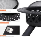 SUNCREAT 42-Inch Wood Burning Patio Fire Pit, Black, 42.1 Inch Diameter x 25.2 Inch High