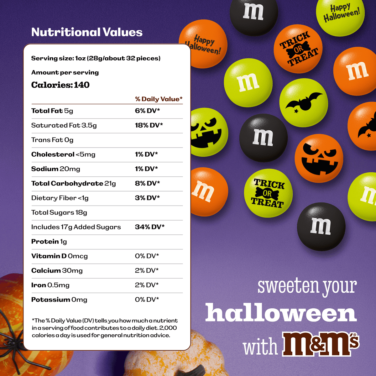 M&M'S Halloween Milk Chocolate Trick-or-Treat Candy, Party Favor Packs, Set of 30