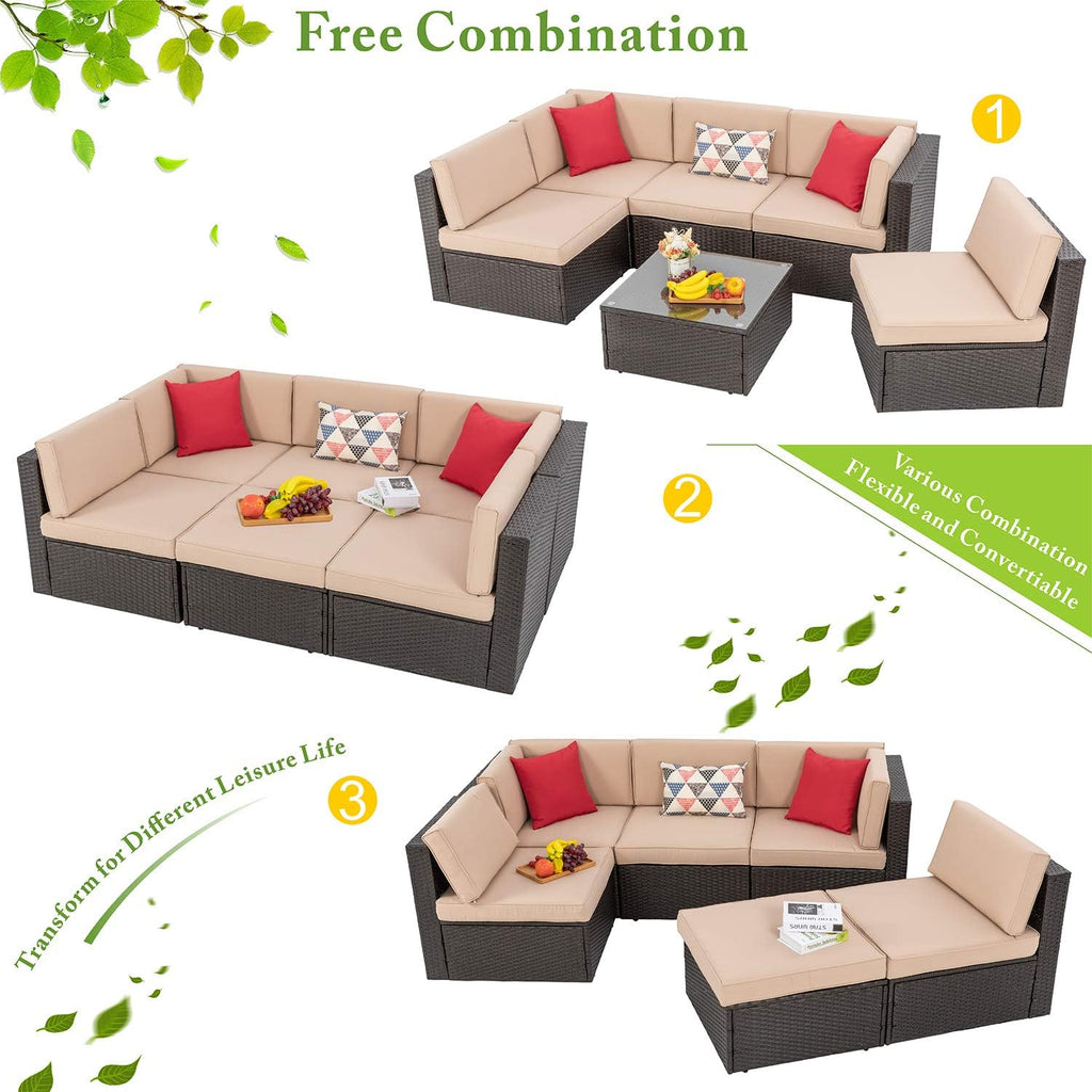5-Piece All-Weather Wicker Patio Conversation Set With Ottoman And Cushions