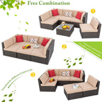 5-Piece All-Weather Wicker Patio Conversation Set With Ottoman And Cushions