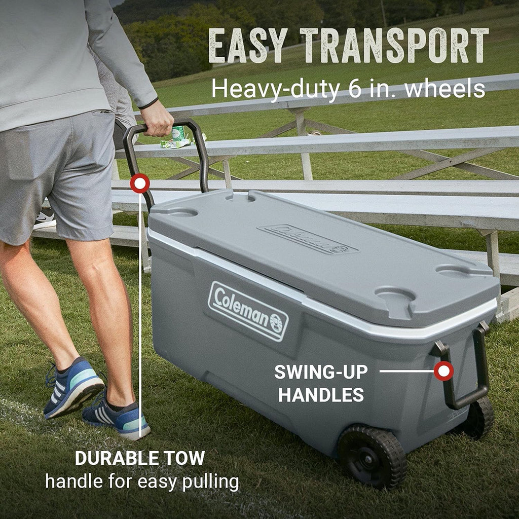 Coleman Classic Series Insulated Wheeled Cooler, 100-Quart, Rock Grey - Wheeled