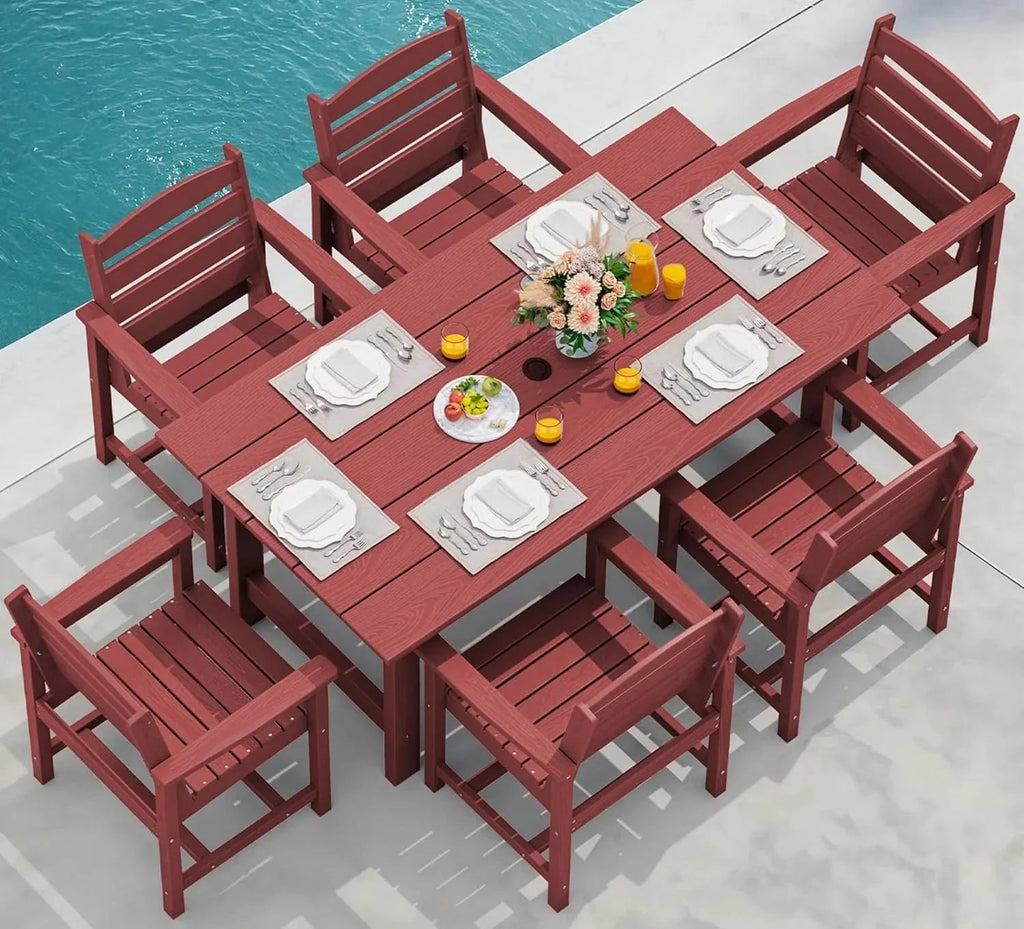 SERWALL 7-Piece HDPE Patio Dining Set, Aruba, 66.9in D x 32.2in W x 29.1in H