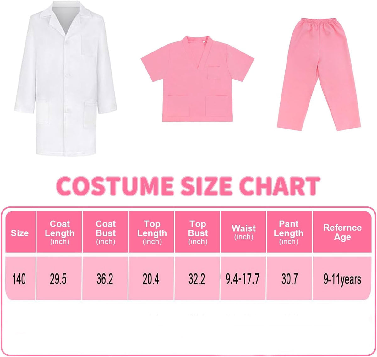 Doctor Costume for Kids, Doctor Costume with Lab Coat Halloween Party Dress Up for Girls Age 8-12 Years
