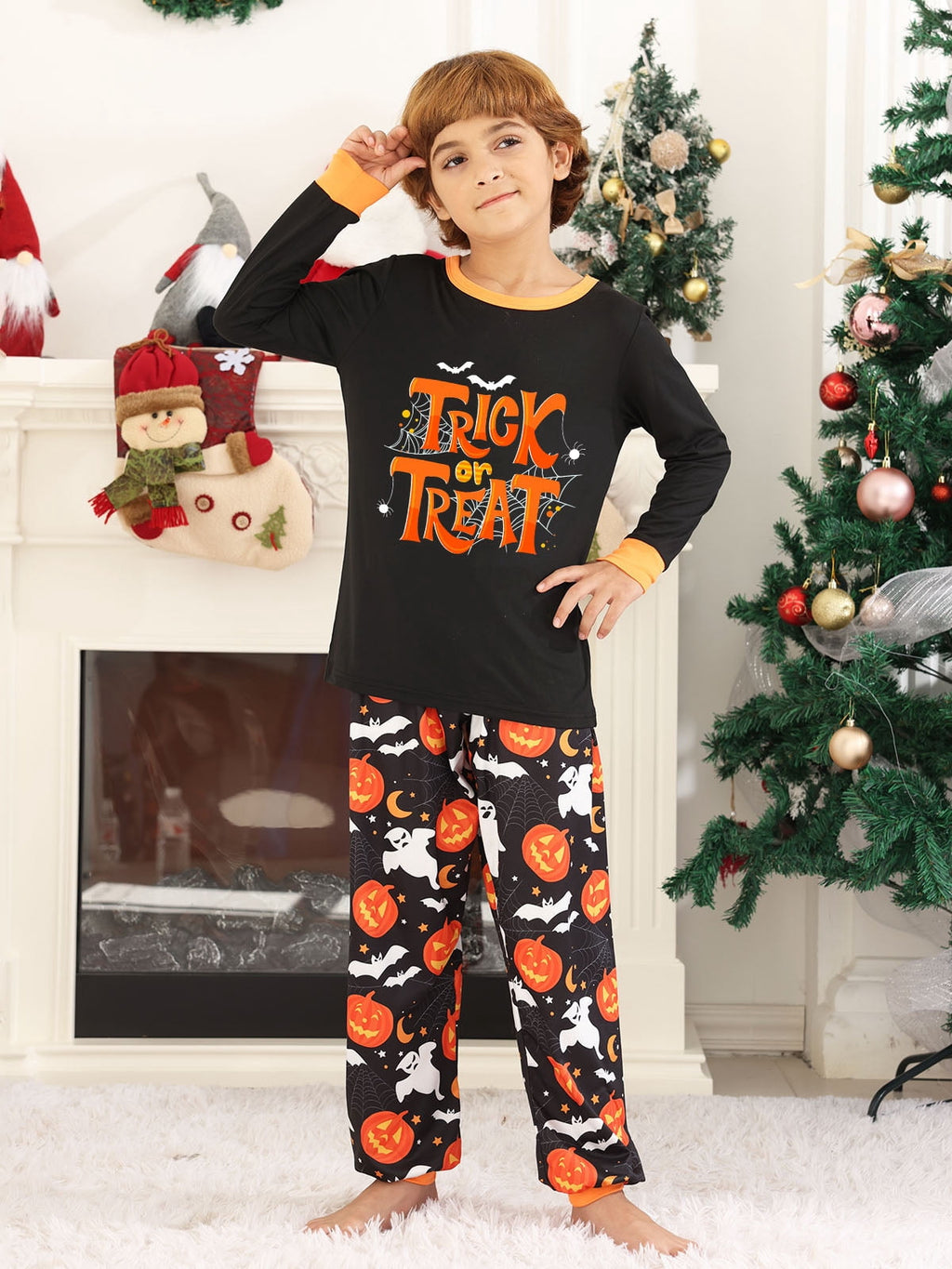 DAKIMOE Halloween Pajamas Family Matching Set Holiday Print Long Sleeve Jammies Loungewear PJs Set Sleepwear Adult Kids Men Women Toddler