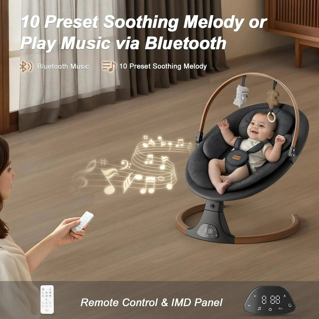 Monamii Bluetooth Infant Swing With Music Speaker, 5 Speeds And Remote Control