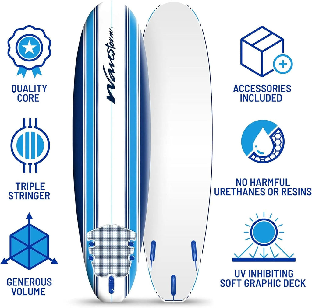 Wavestorm Classic Soft Top Foam 7ft Surfboard With Leash And Multiple Fins - AZ22-WSSF700-PIN