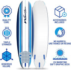 Wavestorm Classic Soft Top Foam 7ft Surfboard With Leash And Multiple Fins - AZ22-WSSF700-PIN