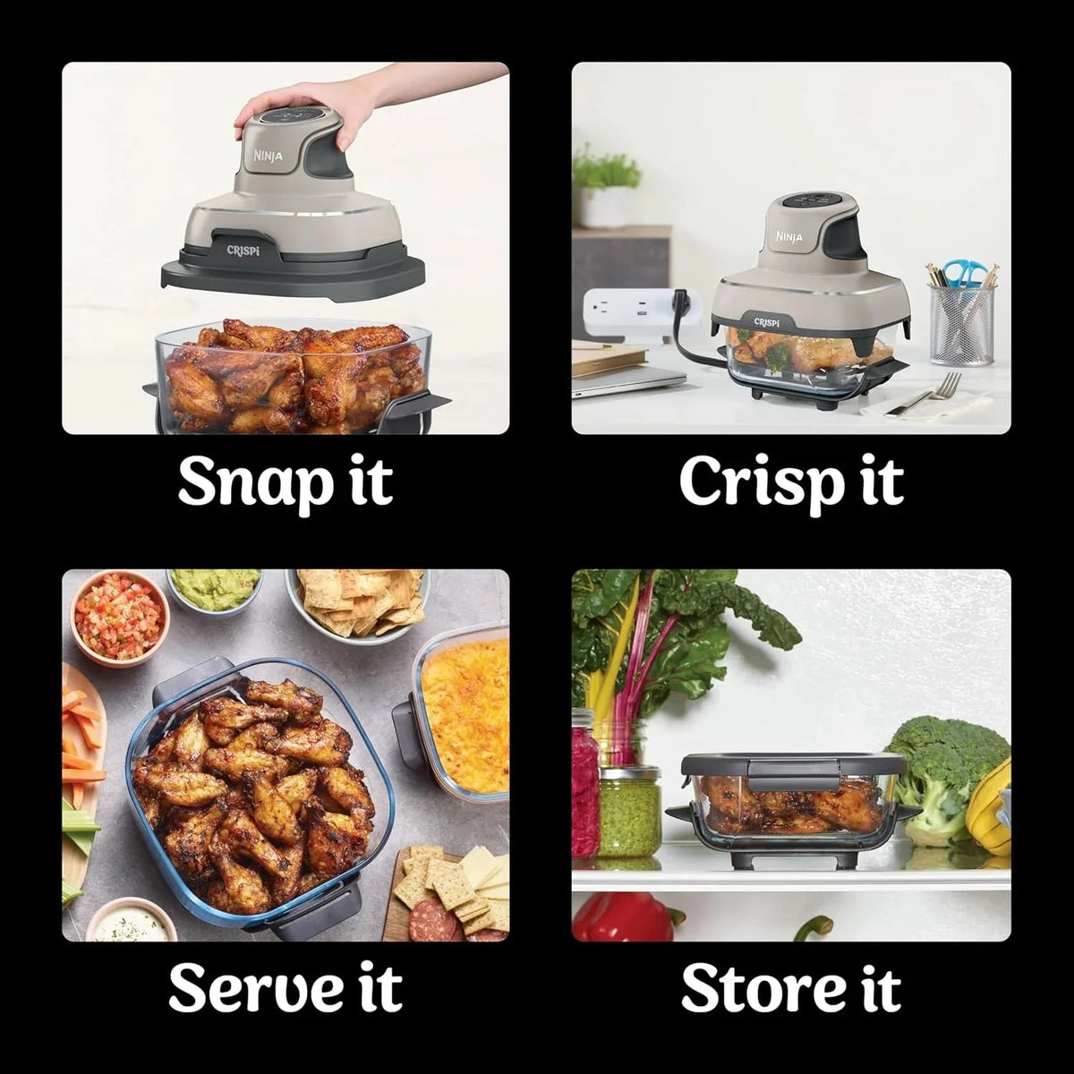 Ninja Crispi 4-in-1 Portable Glass Air Fryer Cooking System, 1500W, 4 QT And 6-Cup Containers