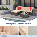 5-Piece All-Weather Wicker Patio Conversation Set With Ottoman And Cushions