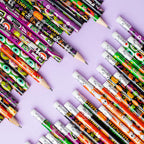Joyfy 48 Pcs Halloween Pencils Bulk with Eraser for Kids, Colorful Pencils Stationery Pencil Set, Halloween Favors Prizes for Kids, Halloween Bulk Toys