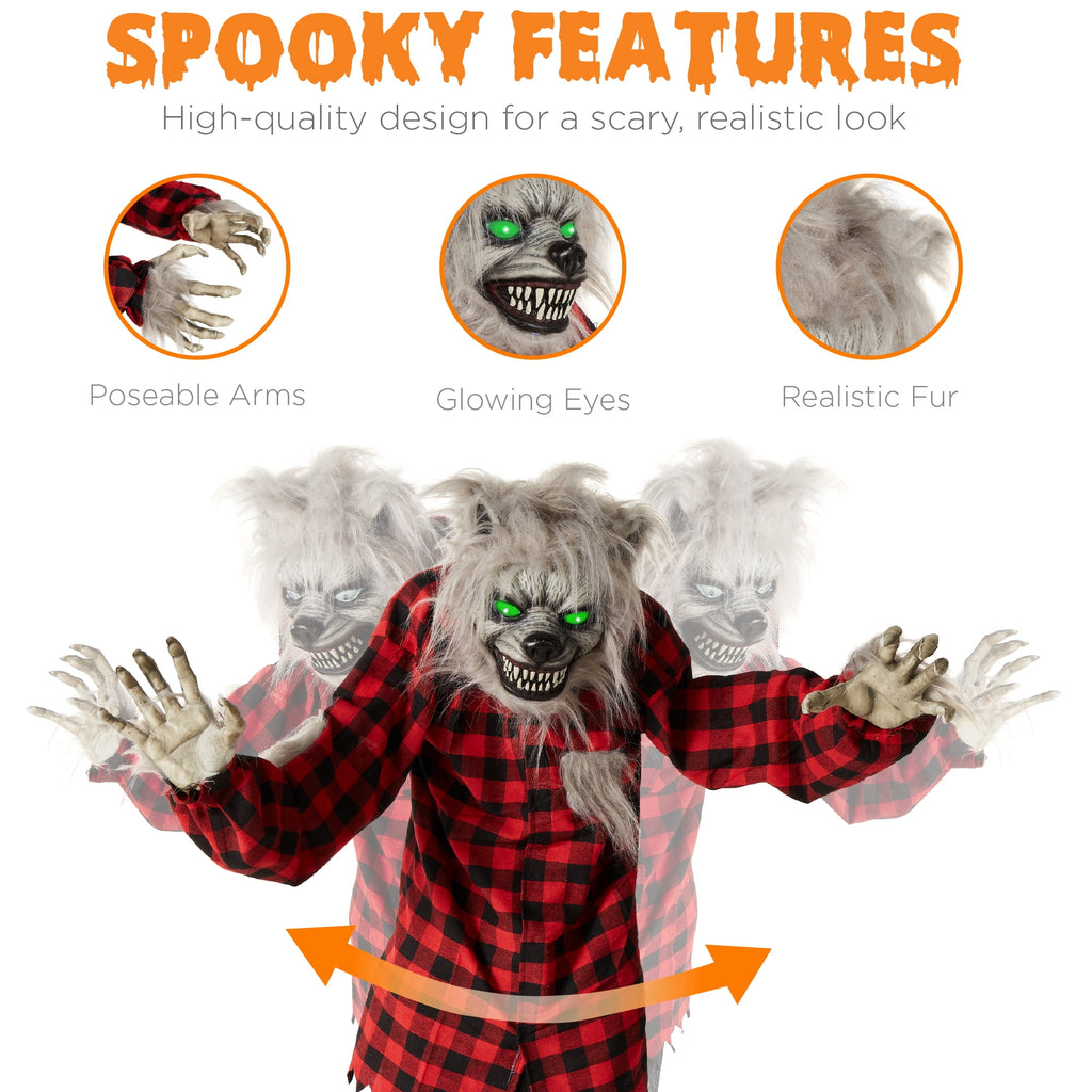 Best Choice Products 5ft Standing Werewolf, Howling Hudson Halloween Animatronic w/ Pre-Recorded Phrases, LED Eyes