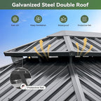 Aoxun 10x12 Hardtop Gazebo With Double Galvanized Steel Roof, Gray