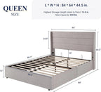 Allewie Queen Lift Up Storage Bed Frame With Wingback Headboard, Light Beige - 80.7 x 60.6 x 44.5 in