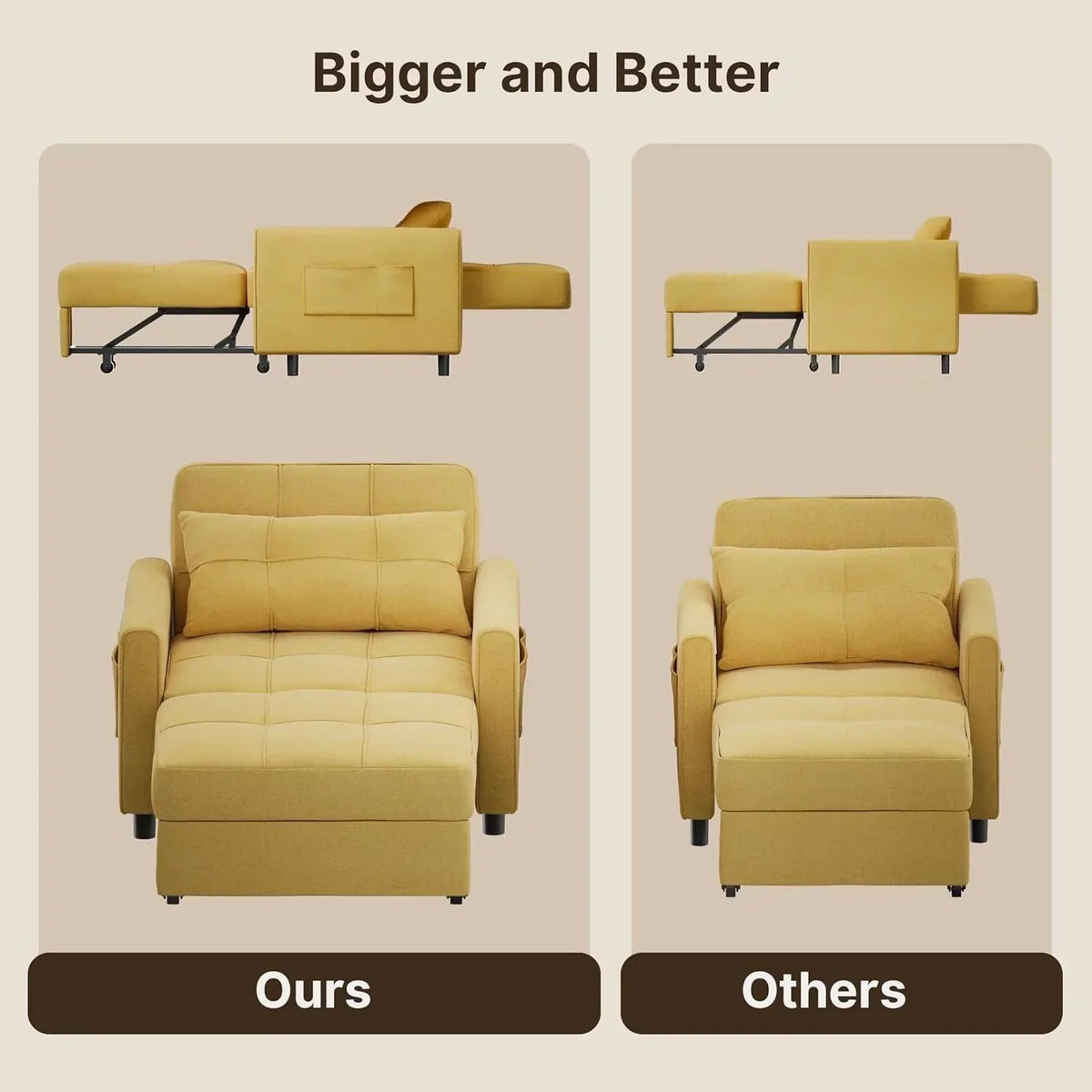 3-in-1 Convertible Pullout Sleeper Chair Bed - 75in x 26in x 17in
