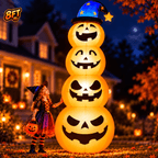 Goosiay 8ft Halloween Inflatable, Stacked Pumpkins with Witch Hat and Built-in LED Lights, Outdoor Blow up Yard Decor for Lawn, Garden, Porch and Halloween Party, Orange