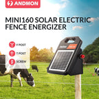 ANDMON Solar Electric Fence Charger, 10 Miles, 0.16J, Day/Night Mode - MINI160