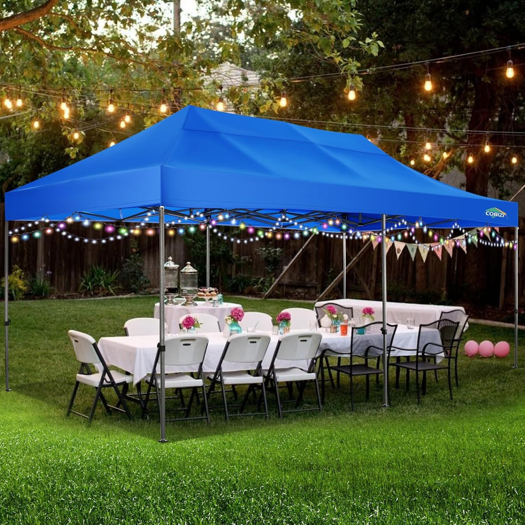 COBIZI 10x20 Heavy Duty Pop-Up Canopy Tent With 6 Sidewalls - Black