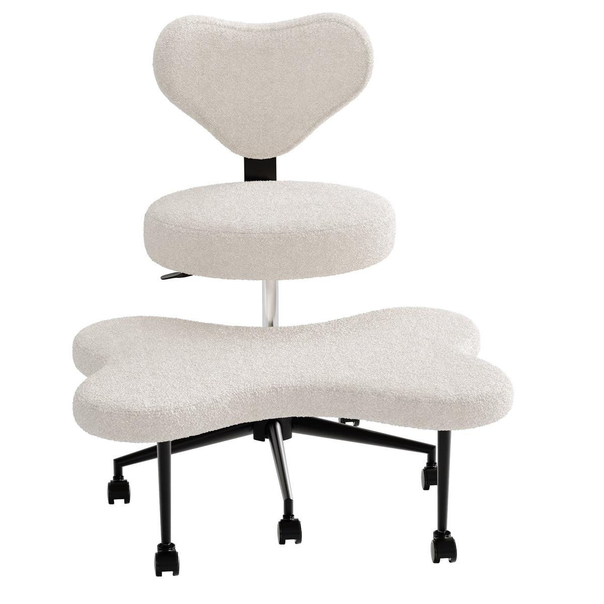 Pinmoco Ergonomic Cross-Legged Swivel Chair, Adjustable Height, Teddy Fabric, Off White