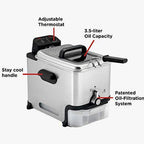 T-Fal Ultimate Steel Deep Fryer With Basket, 3.5 Liter Oil And 2.6 Pound Food Capacity - EZ Clean Pro