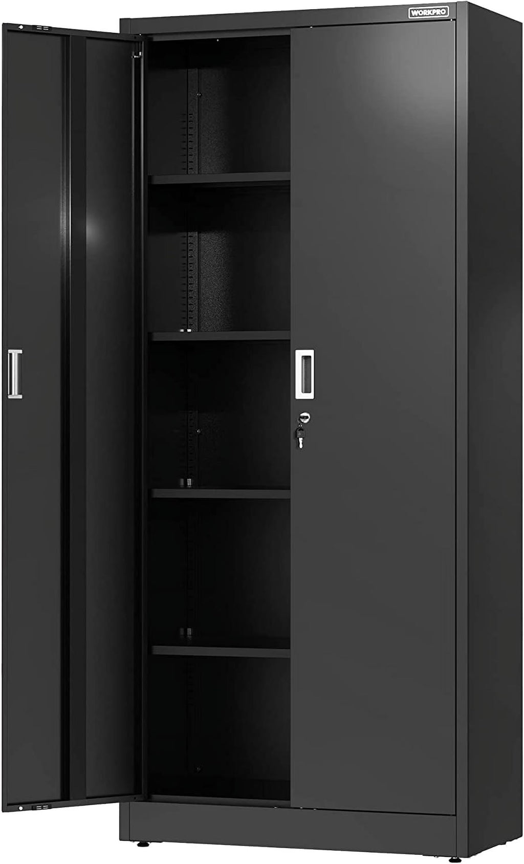 WORKPRO Metal Storage Cabinet With Locking Doors, Adjustable Shelves, Black, 71 Inches Tall - 31-1/2 x 15-3/4 Inch