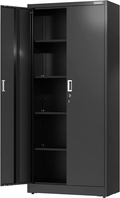 WORKPRO Metal Storage Cabinet With Locking Doors, Adjustable Shelves, Black, 71 Inches Tall - 31-1/2 x 15-3/4 Inch