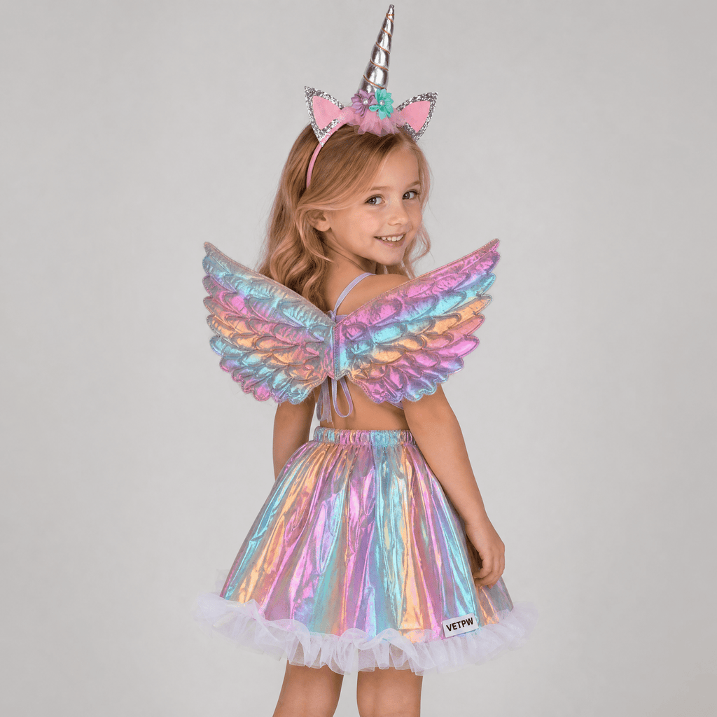 Unicorn Costume for Girls, Tutu Skirt Wings Unicorn Headband Princess Outfit for Birthday Halloween Christmas Cosplay Dress Up