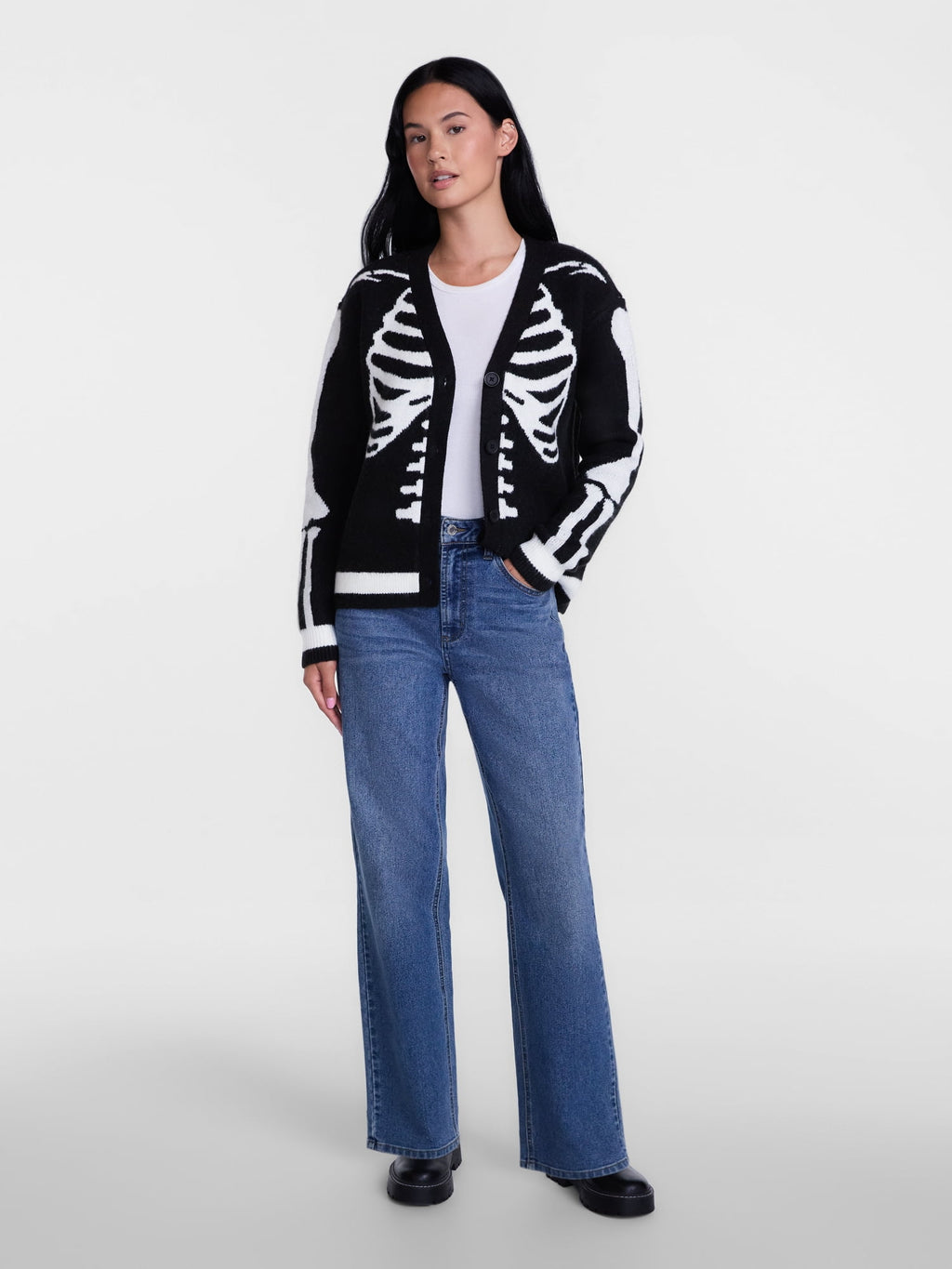 Women's Halloween Skeleton Graphic Cardigan Sweater from Way to Celebrate, Sizes S-4X