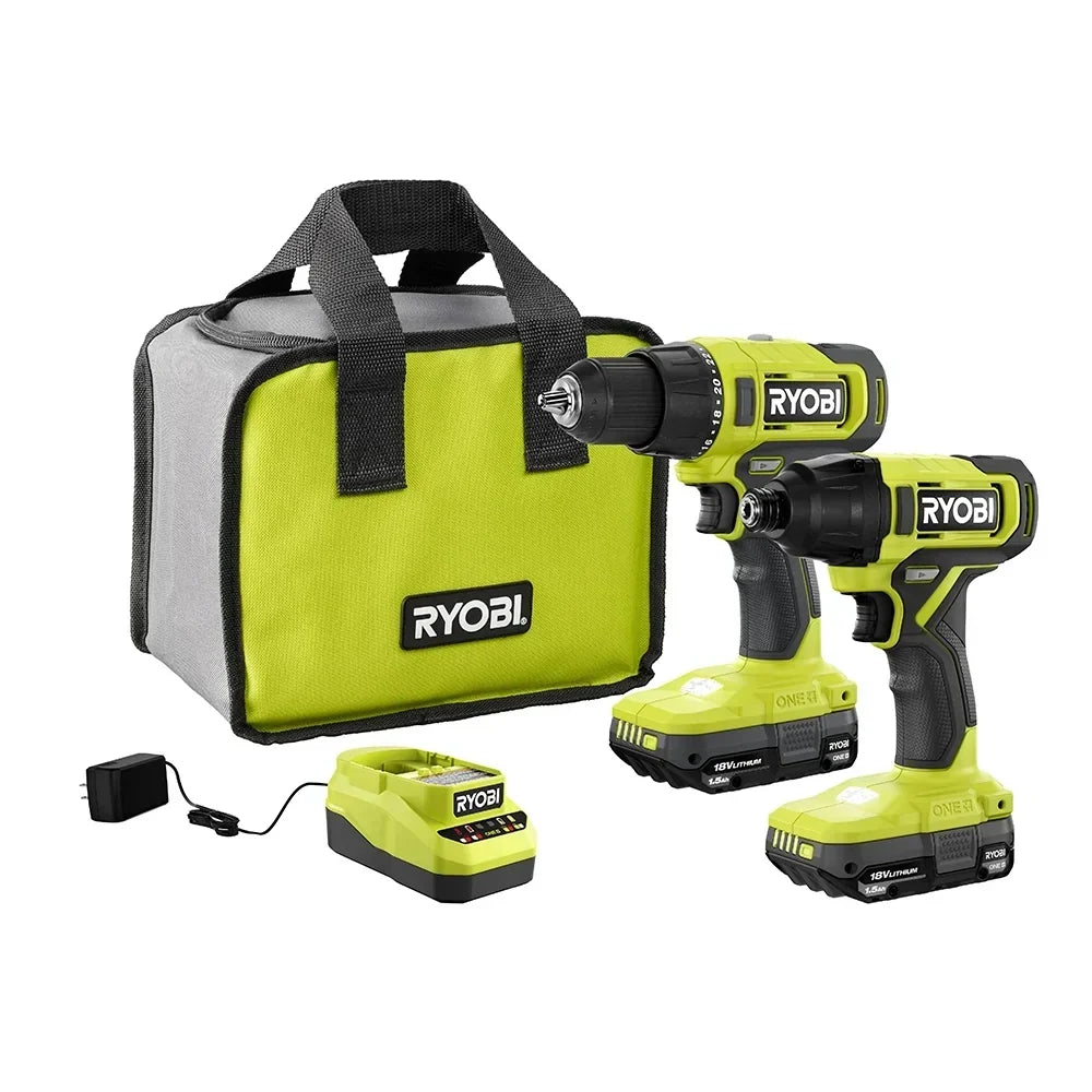 RYOBI 18V ONE+ 2-Tool Combo Kit - 1/2" Drill/Driver and 1/4" Impact Driver