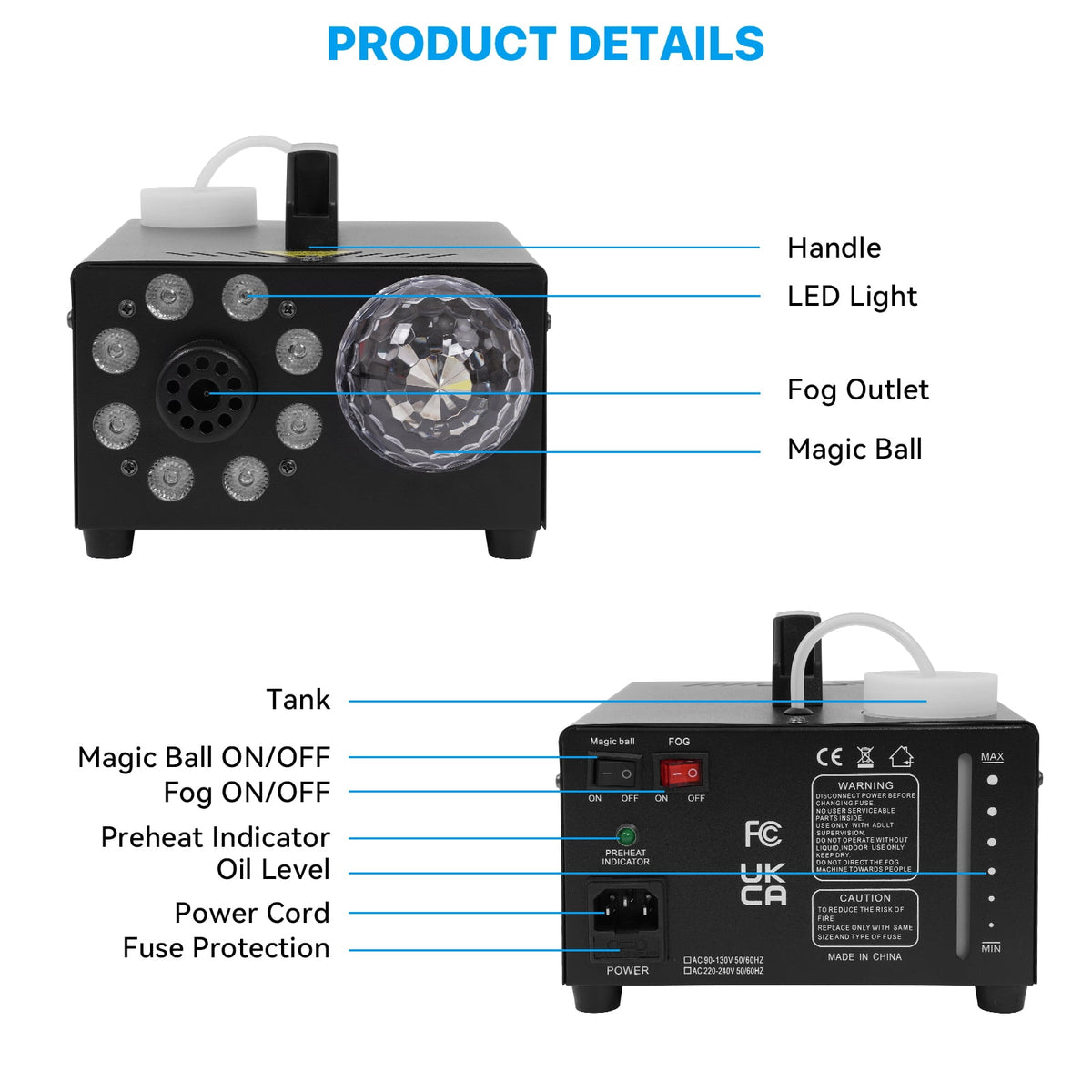 Yexmas 600W Fog Machine with Disco Ball & 8 RGB LED Lights – 2000CFM and Remote Control for Parties, Weddings, Halloween & DJ Events