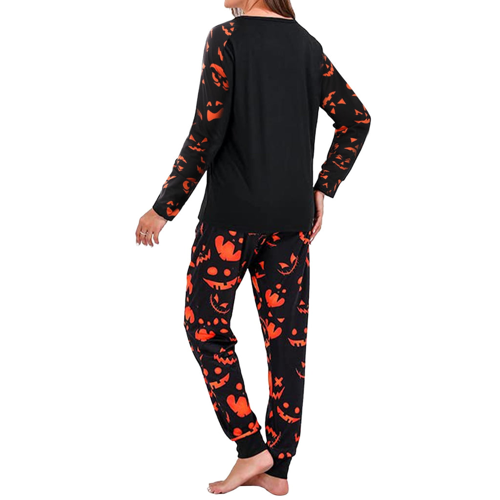 DAKIMOE Halloween Pajamas Family Matching Glow In The Dark Halloween Print Long Sleeve PJs Set Outfits 2 Pieces Cotton Loungewear Sleepwear for Adult Men Women Kids Toddler, Mom-M