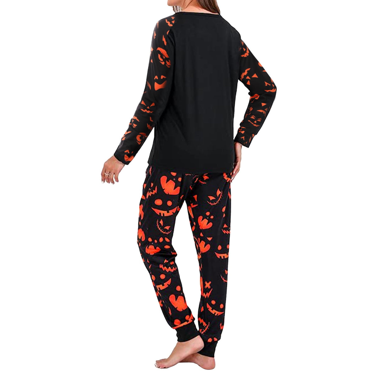 DAKIMOE Halloween Pajamas Family Matching Glow In The Dark Halloween Print Long Sleeve PJs Set Outfits 2 Pieces Cotton Loungewear Sleepwear for Adult Men Women Kids Toddler, Mom-M