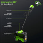 Greenworks 80V 12 inch Brushless Cordless Snow Shovel With 2.0Ah Battery And Charger