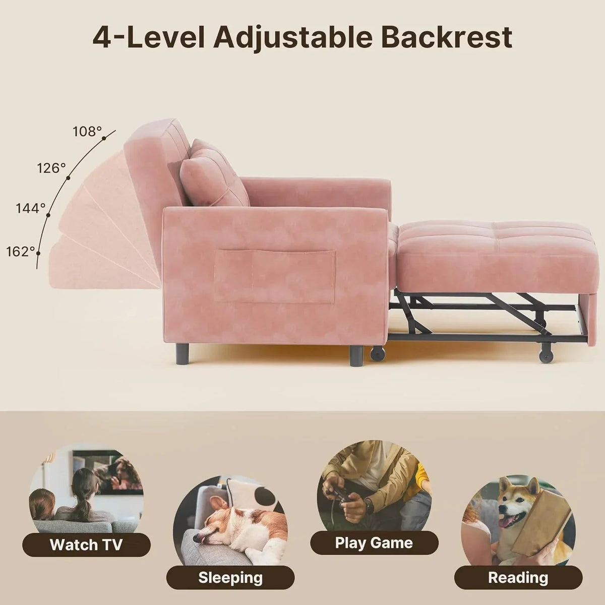 3-in-1 Convertible Pullout Sleeper Chair Bed - 75in x 26in x 17in