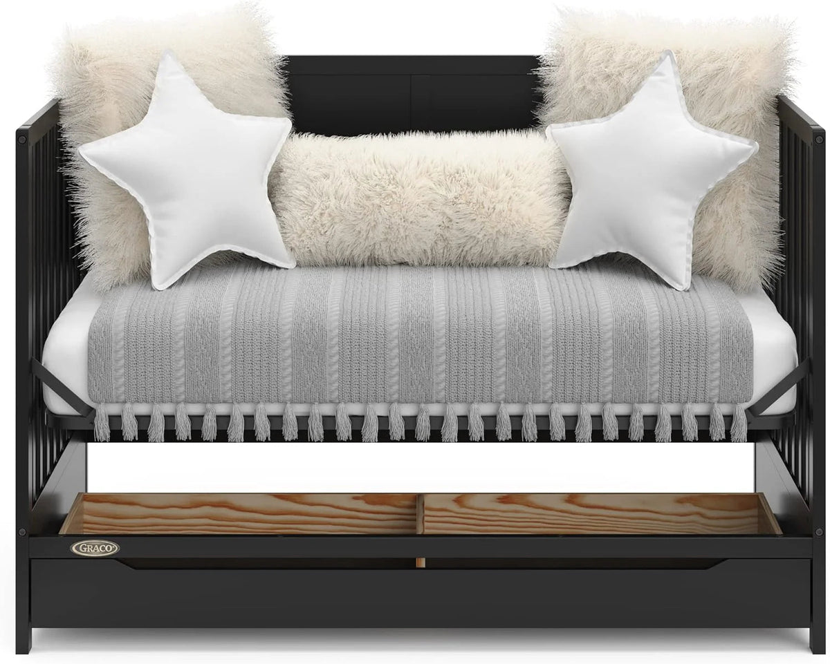 5-in-1 Convertible Baby Crib With Storage Drawer - Black