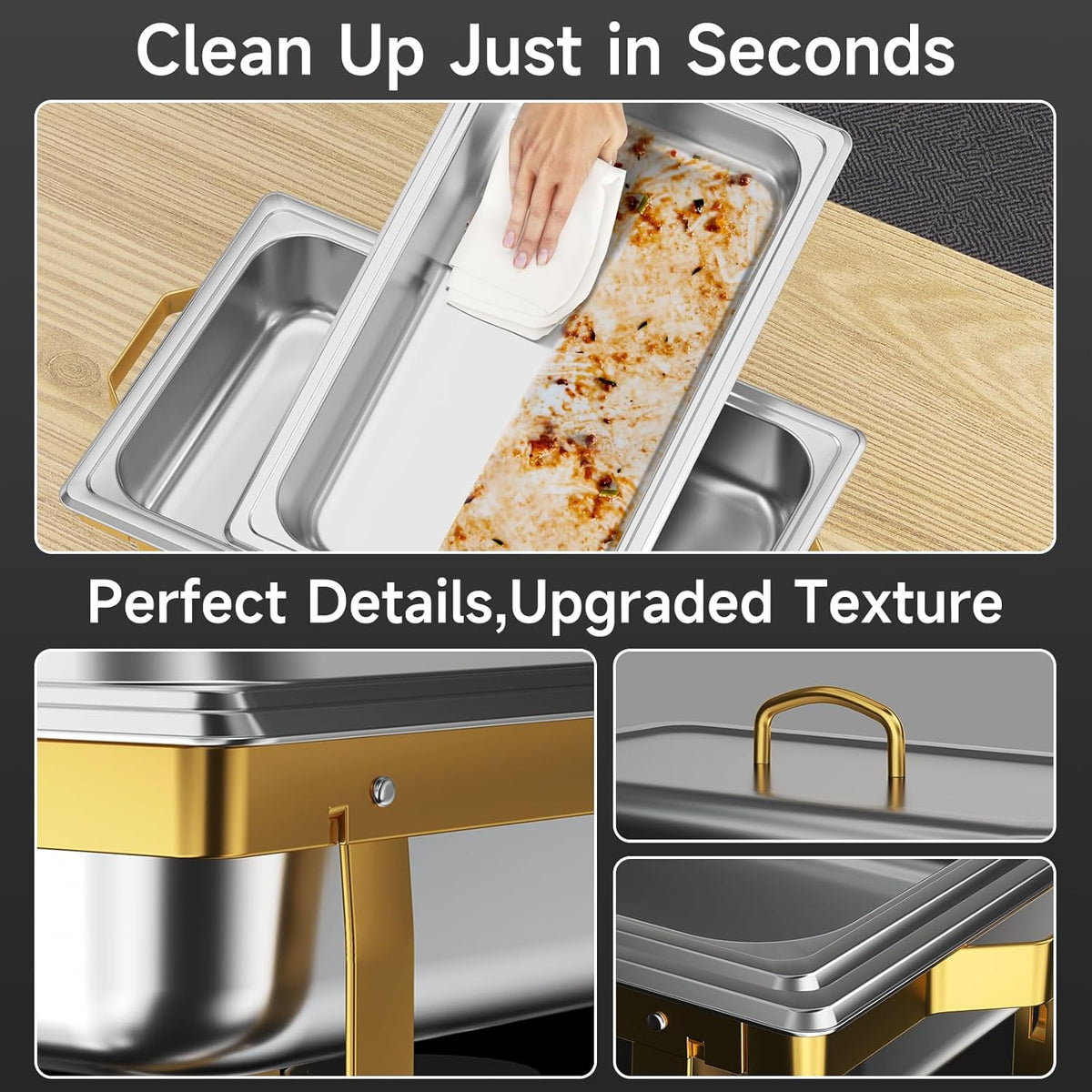 KSCocina Stainless Steel Chafing Dish Buffet Warmer Set, Golden, 4 Pack, 9QT