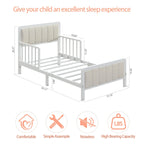 Yoneston Toddler Metal Platform Bed Frame With Guardrails And Upholstered Headboard - White