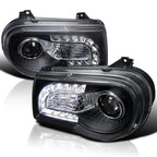 Spec-D Tuning Black LED Strip Projector Headlight Assembly Pair - 2005-2010 Chrysler 300C AWD HEMI SRT-8