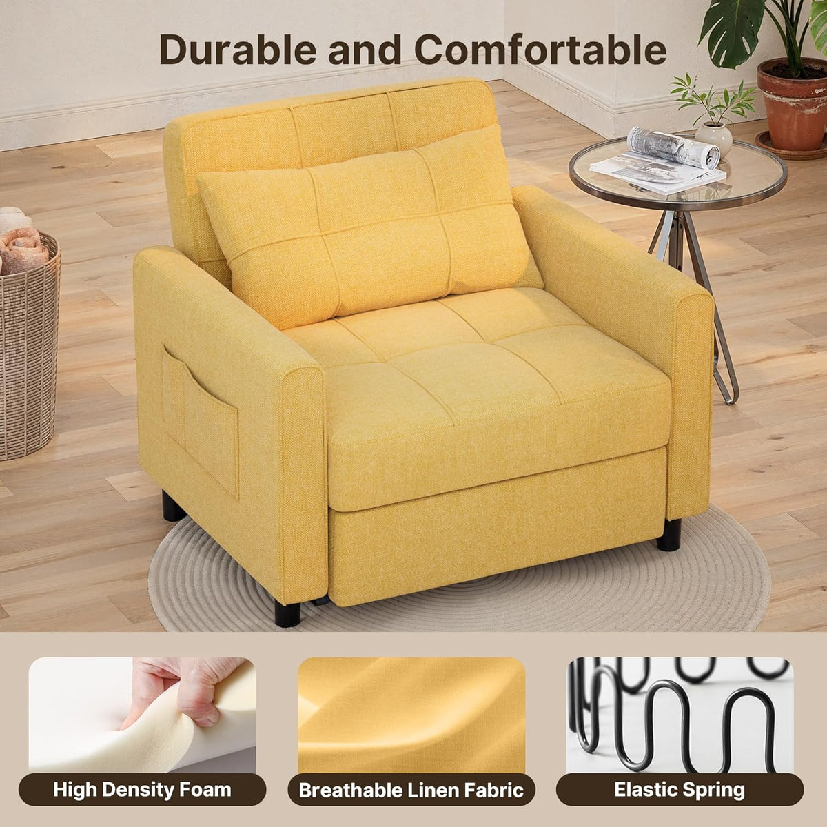 3-in-1 Convertible Pullout Sleeper Chair Bed - 75in x 26in x 17in