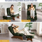 MAXYOYO Accent Chair With Ottoman, Adjustable Backrest, Corded Green, 27.1in W x 27.1in D x 15.7in H