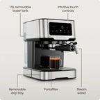 Chefman CraftBrew Espresso Machine With Steam Wand, Touch Controls, Stainless Steel - RJ54-SS-15-D