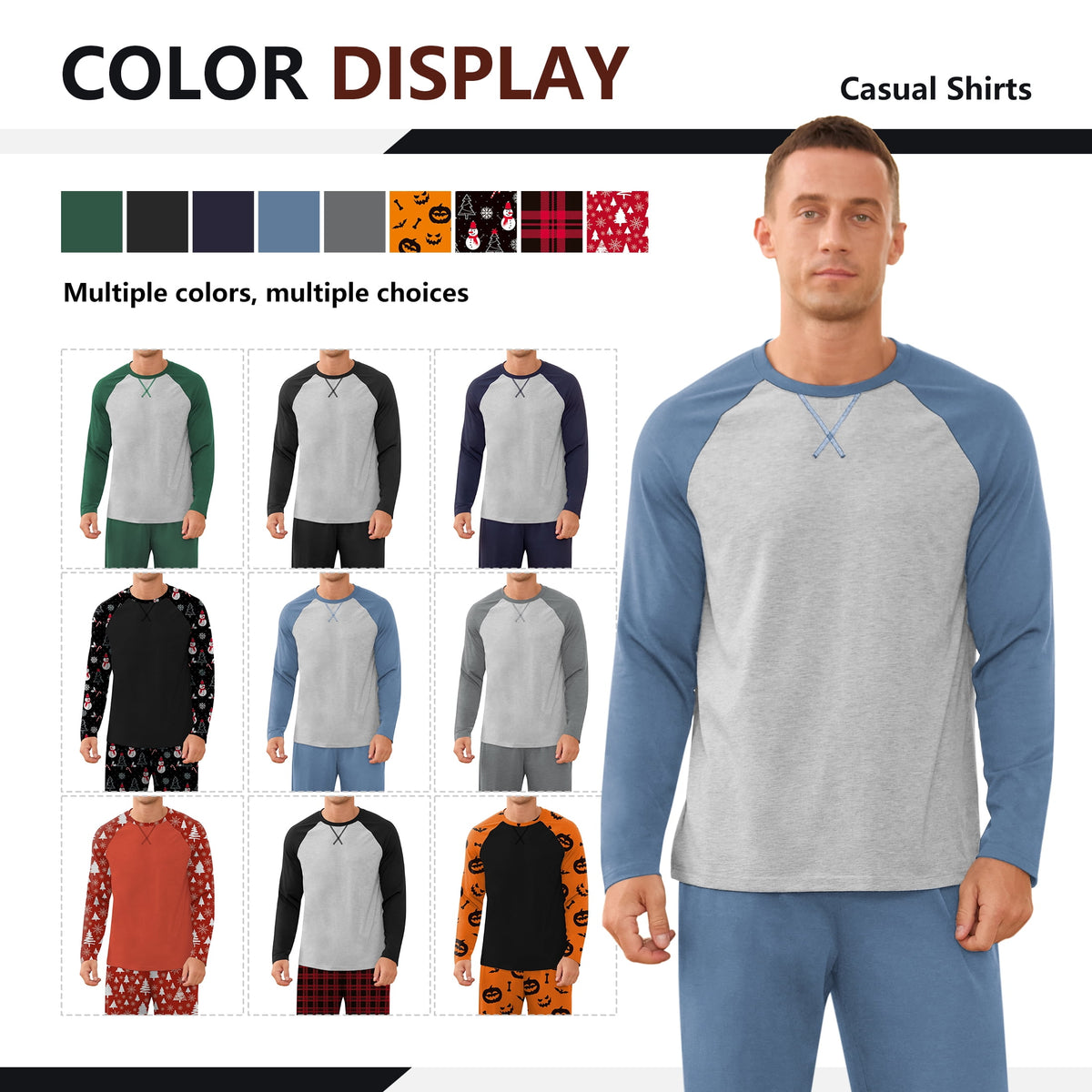 Iceglad Men's Pajamas Set Long Sleeve Sleepwear with Pockets Comfortable Lightweight Pjs Sets for Men