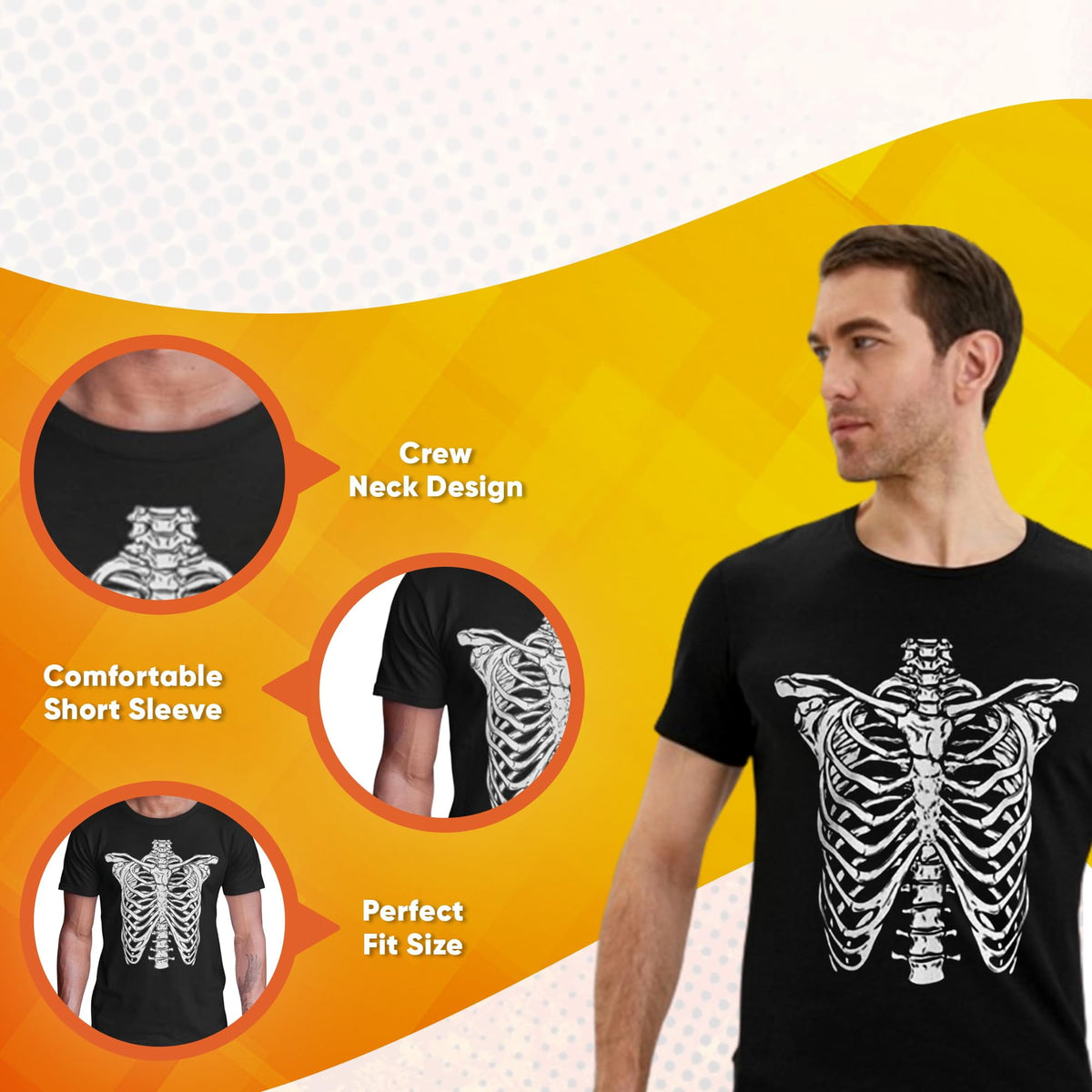 BROOKLYN VERTICAL Adult Halloween Printed T-Shirts Jack O' Lantern Pumpkin Skeleton Fun Costume Designs