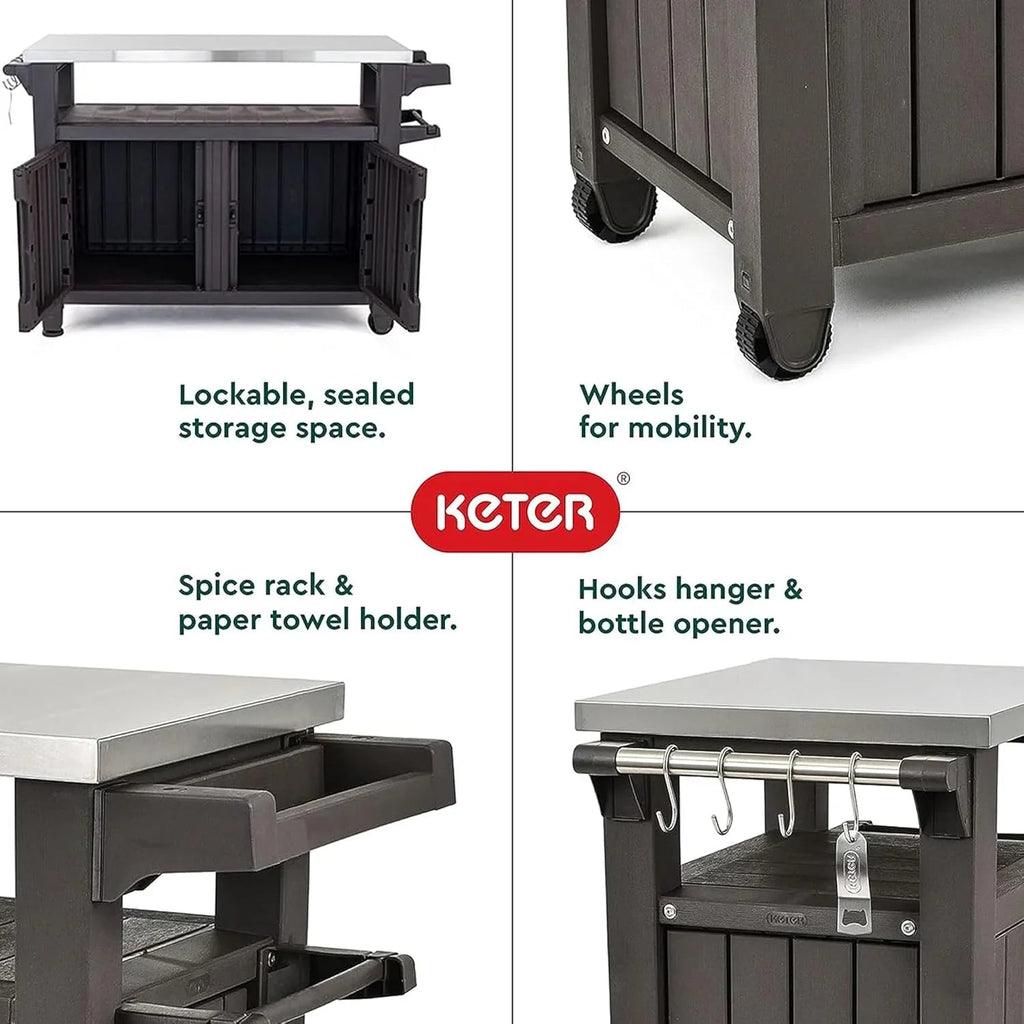 Keter Outdoor Rolling Prep And Bar Cart, Resin - Dark Brown