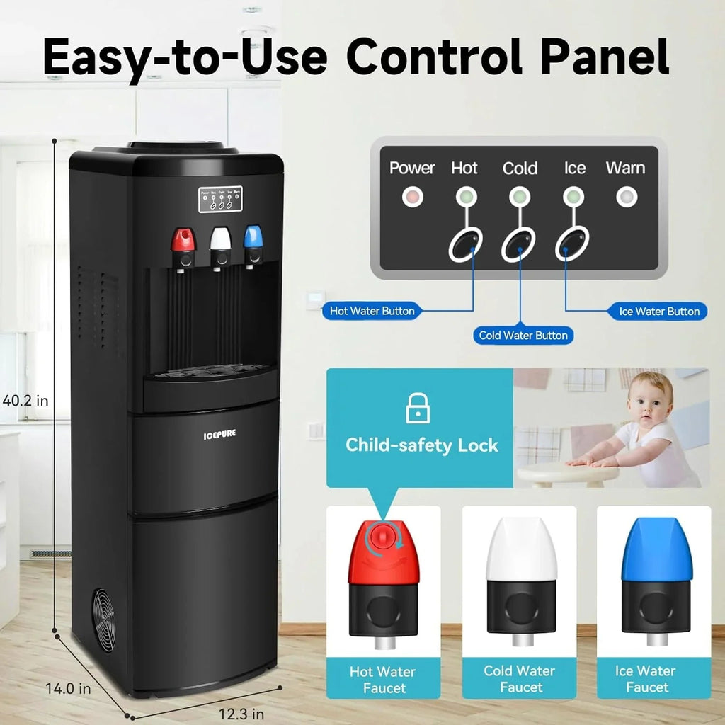 ICEPURE 3-in-1 Top Loading Water Dispenser With Ice Maker, 26.5lbs/24H, Black