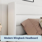 Allewie Queen Lift Up Storage Bed Frame With Wingback Headboard, Light Beige - 80.7 x 60.6 x 44.5 in