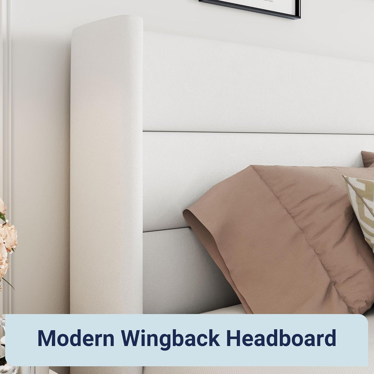 Allewie Queen Lift Up Storage Bed Frame With Wingback Headboard, Light Beige - 80.7 x 60.6 x 44.5 in