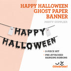 Happy Halloween Ghost Paper Banner Decoration, Black and White, 4.9', Halloween by Way To Celebrate