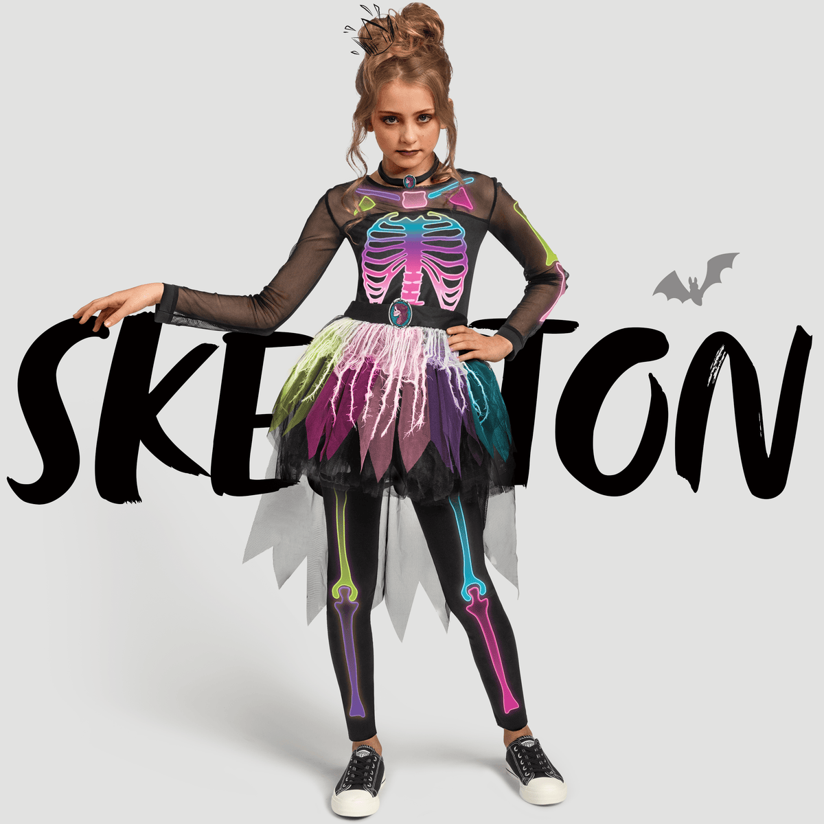 Joyfy Skeleton Tutu Dress for Girls, Skeleton Costume for Kids Halloween Dress Up Party Role Playing Cosplay