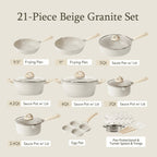 Nonstick Granite Kitchen Cookware Set, 21-Piece, Beige, Induction